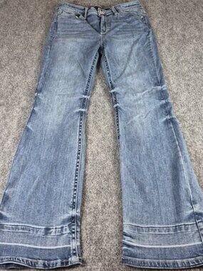 Judy Blue Size 11/30 Bootcut Distressed Medium Wash Raw Hem Jeans Boho Western